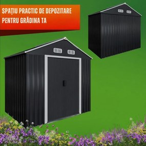 Căsuță pentru unelte de grădină XL, 196x132x188cm, antracit Gardebruk