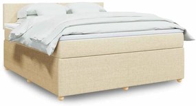 vidaXL Pat continental cu saltea, crem, 180x200 cm, textil