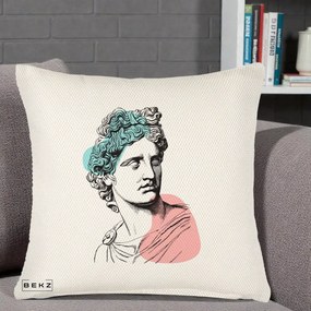Perna Decorativa Bust Grec Vaporwave, 40x40 cm, Crem Reliefat, Husa Detasabila, Perna Inclusa, BEKZ®