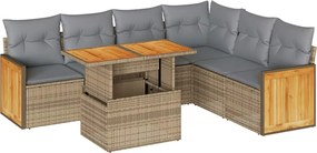 vidaXL Set canapele grădină cu perne 7 piese bej poliratan/lemn acacia
