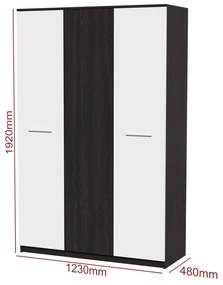 Dormitor Luiza 3U4P, culoare magia (wenge) / alb, cu pat standard 140 x 200 cm, dulap cu 3 usi si 2 noptiere