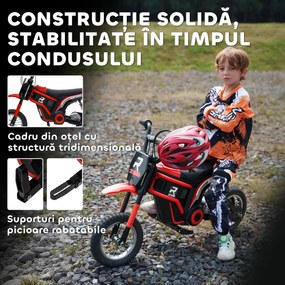 HOMCOM Motocicletă Electrică pentru Copii cu Accelerație Manuală și 2 Viteze, 119x64x76,5 cm, Roșu | Aosom Romania