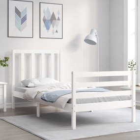 3193777 vidaXL Cadru de pat cu tăblie, alb, 90x200 cm, lemn masiv