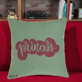 Perna Decorativa Princess Text Roz, 40x40 cm, Verde, Husa Detasabila, Perna Inclusa, BEKZ®