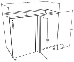 Corp Baza Colt Karo, Lemn Natural/Alb, 98 x 50 x 80 cm