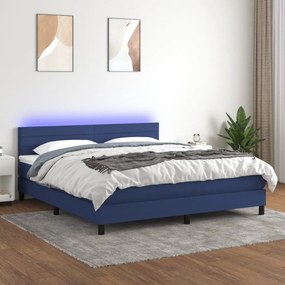 3133251 vidaXL Pat cu arcuri, saltea și LED, albastru, 160x200 cm, textil