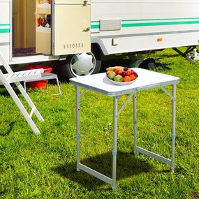 Outsunny Masă de Camping Pliabilă, Masă Universală, Masă de Transport pentru Grădină, Masă Pliabilă Reglabilă, Aluminiu + MDF Alb 60 x 45 x 47,5/64 cm | Aosom Romania