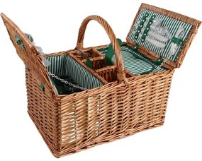 Arôme Coș de picnic pentru 4 persoane dungi verzi, 48 x 33 x 25 cm