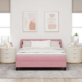 Pat cu saltea vidaXL roz 140x190 cm din catifea