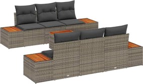 vidaXL Set de canapele pentru grădină cu pernă 7 pcs Gri Rattan poli