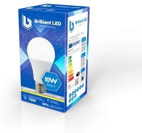 Bec Brilliant LED, 10W (75W), 800lm, lumina calda 3000k, 220V, E27 Lumina calda - 3000K, 1 buc