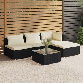 3101615 vidaXL Set mobilier de grădină cu perne, 5 piese, negru, poliratan