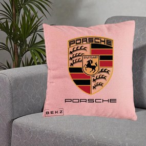 Perna Personalizata Porsche Stuttgart, 40x40 cm, Roz, Husa Detasabila, Perna Inclusa, BEKZ®