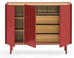 Comodă roșie joasă cu aspect de lemn de stejar 110x85 cm Arista – Teulat