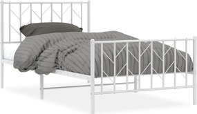 vidaXL Cadru de pat metalic cu tăblie de cap/picioare alb, 100x190 cm
