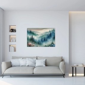 Tablou - Peisaj forestier cu ceață (90x60 cm)