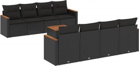vidaXL Set mobilier de grădină cu perne, 9 piese, negru, poliratan