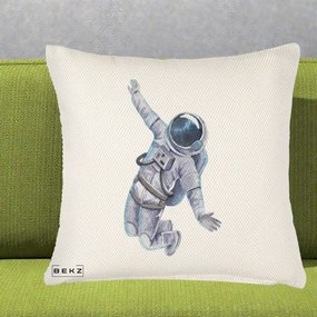 Perna Decorativa Astronaut Acuarela Zbor, 40x40 cm, Crem Reliefat, Husa Detasabila, Perna Inclusa, BEKZ®