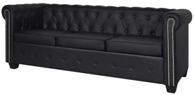 Canapea Chesterfield cu 3 locuri, piele artificială, negru