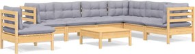vidaXL Set mobilier de grădină cu perne gri, 8 piese, lemn masiv pin