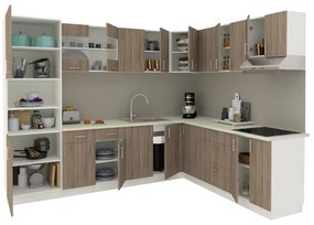 Set Bucatarie Colt Karo V36, Stejar Sonoma Inchis/Alb, Blat Thermo 28 mm, L 280 x 220 cm