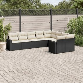 3219426 vidaXL Set mobilier de grădină cu perne, 9 piese, negru, poliratan