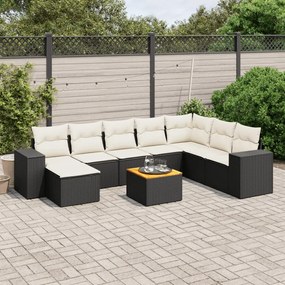 3225580 vidaXL Set mobilier de grădină cu perne, 9 piese, negru, poliratan