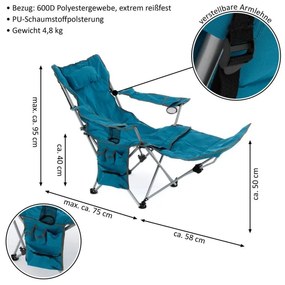 Scaun de camping+suport pentru picioare detașabil,albastru