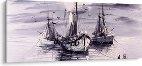 Tablou - Port marin, pictură în ulei (120x50 cm)