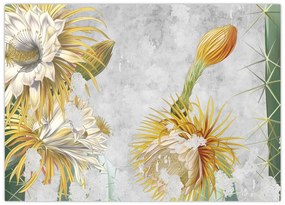 Tablou pe sticlă - Cactuși înfloriți, vintage (70x50 cm)