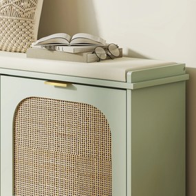 HOMCOM Bancă pentru încălțăminte, banc de depozitare, șezut căptușit, sertare rabatabile, ușă din ratan, 104 x 26 x 47,5 cm, verde | Aosom Romania