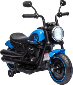Motocileta Electrica de 6V, Roti de Antrenament, Baterii, un Singur Buton de Pornire, Pedala, Far, 18-36 luni, Albastru HOMCOM | Aosom Romania