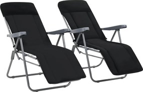 vidaXL Scaune de grădină pliabile cu perne, 2 buc., negru