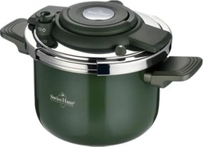 Oala sub presiune Swiss Haus SH-PC6LG, 6 l, 22 cm, Structura cu trei straturi, Indicator de nivel al apei, Acoperire ceramica Sapphire, pentru toate plitele inclusiv inductie, Verde