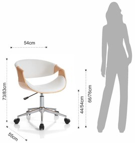 Scaun de birou alb-în culoare naturală din imitație de piele Visby – Tomasucci