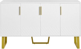 Bufet cu 4 uși, mânere și picioare din metal, spațiu mare de depozitare, 140x40x80 cm, Alb