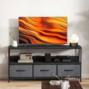 HOMCOM Suport TV Mobil, Până La 55", cu 3 Sertare Textil Pliabile, Raft, 120x29x56 cm, Negru | Aosom Romania