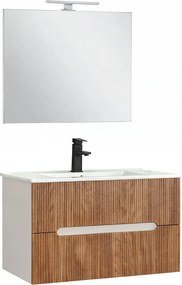 Trent Mobilier de baie 80 cm lavoar ceramic (2 sertare) cu oglindă 60x80 cm stejar alb-sunset