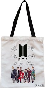 Sacosa de Panza pentru Cumparaturi, Geanta Tote, model BTS Army 1, Cu fermoar, 38x34.5 cm, Alba, BEKZ®