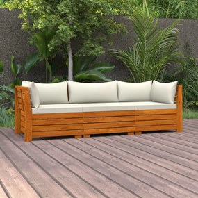 Canapea de gradina cu 3 locuri, cu perne, lemn masiv de acacia