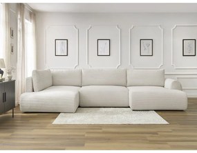 Colțar crem extensibil/cu spațiu de depozitare cu tapițerie din catifea reiată (cu colț pe partea stângă/în formă de "U") Lucien – Bobochic Paris