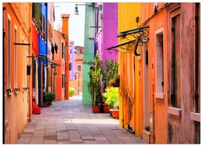 Tablou pe sticlă - Casa colorată în Burano, Veneția (70x50 cm)