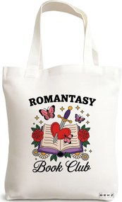 Sacosa de Panza pentru Cumparaturi, Geanta Tote, model Romantasy Book Club 38 x 34.5 cm, Alba, BEKZ®