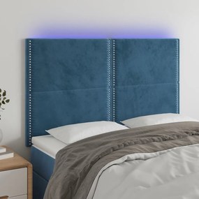 Tablie de pat cu LED, albastru inchis, 144x5x118 128cm, catifea 1, Albastru inchis, 144 x 5 x 118 128 cm
