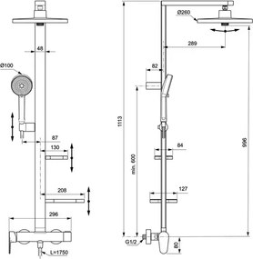 Coloana de dus cu baterie monocomanda negru mat Ideal Standard Alu+