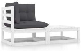 vidaXL Set mobilier de grădină cu perne, 2 piese, alb, lemn masiv pin