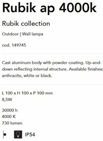 Aplica LED iluminat exterior design modern cu protectie IP54 Rubik ap 4000k BIANCO