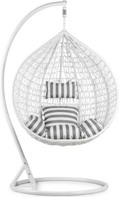 Scaun suspendat alb KOKON cu suport, perna alb-gri