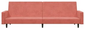 Canapea extensibila 2 locuri, cu taburet, roz, catifea Roz, Cu suport de picioare