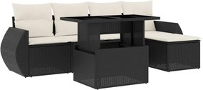 vidaXL Set mobilier de grădină cu perne, 6 piese, negru, poliratan